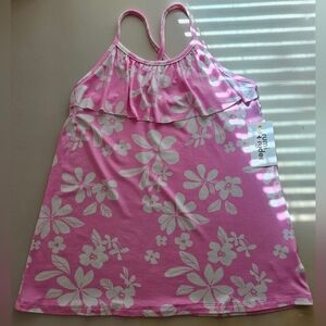 🎈$5Rumi+Ryder Girls Pink/White Floral Print  With Ruffle Fringe Front, M (8-10)